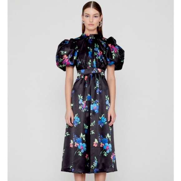NWT ROTATE Birger Christensen Floral-Print Heavy Satin Midi-Dress - Picture 4 of 16